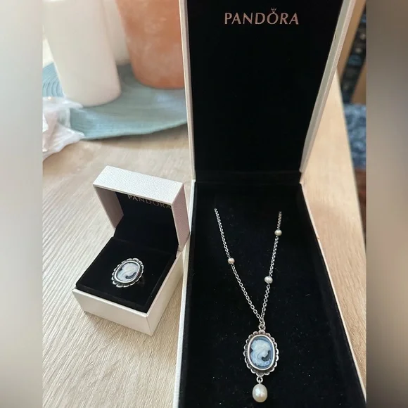 Retired Pandora Cameo Necklace and Ring Set